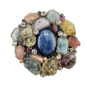 Handmade Upcycled Kyanite Spinel Aquamarine Tourmaline Gems Converter Brooch